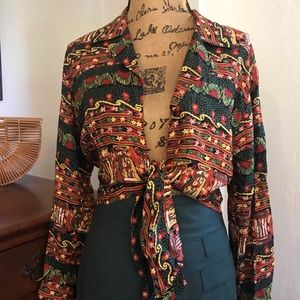 VINTAGE TAURUS II 60"S CROPPED TIE FRONT SHIRT